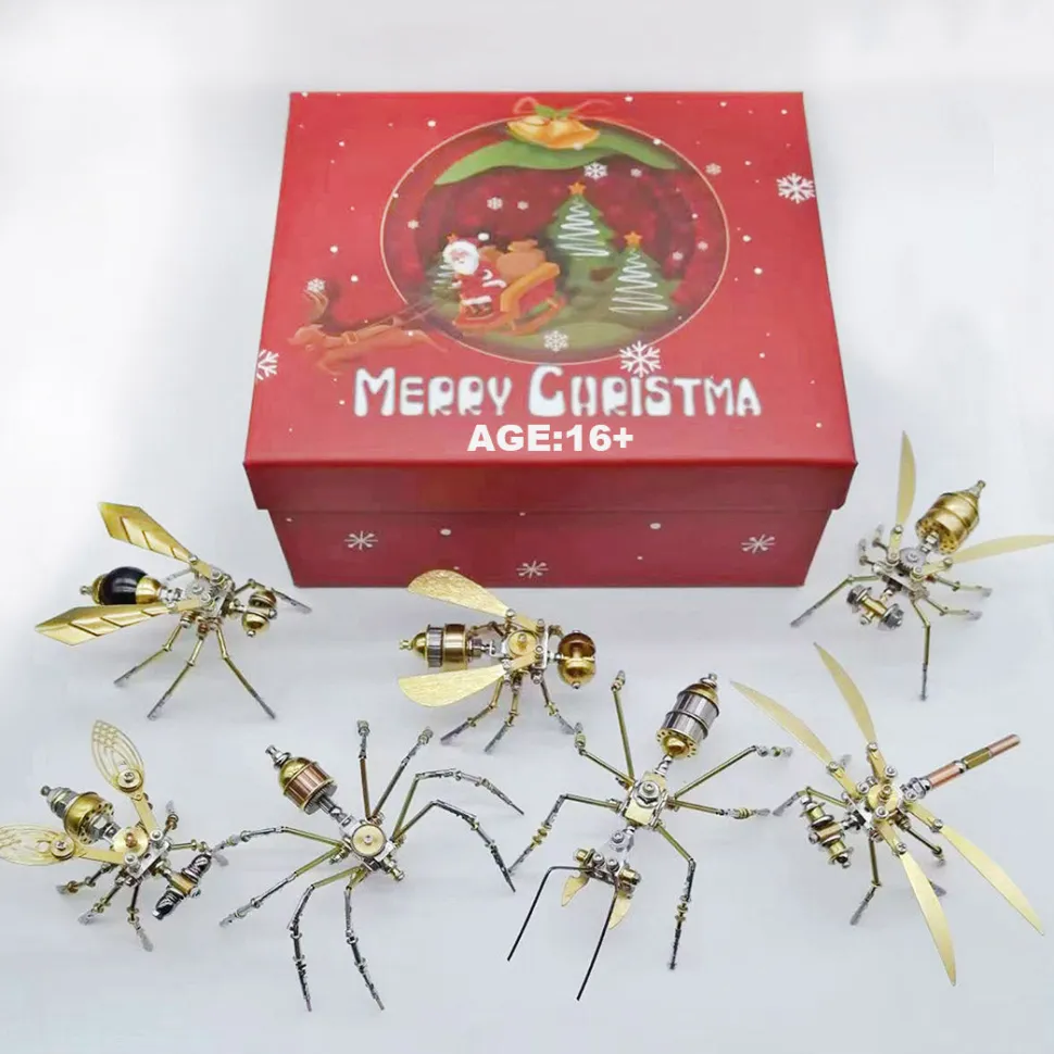 3D Metal Puzzle DIY Mini Steampunk Small Insects Metal Assembly Model Kits Christmas Set