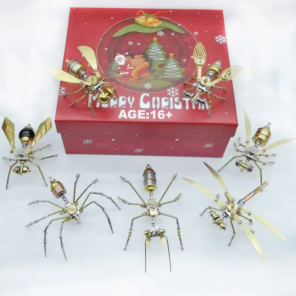 3D Metal Puzzle DIY Mini Steampunk Small Insects Metal Assembly Model Kits Christmas Set