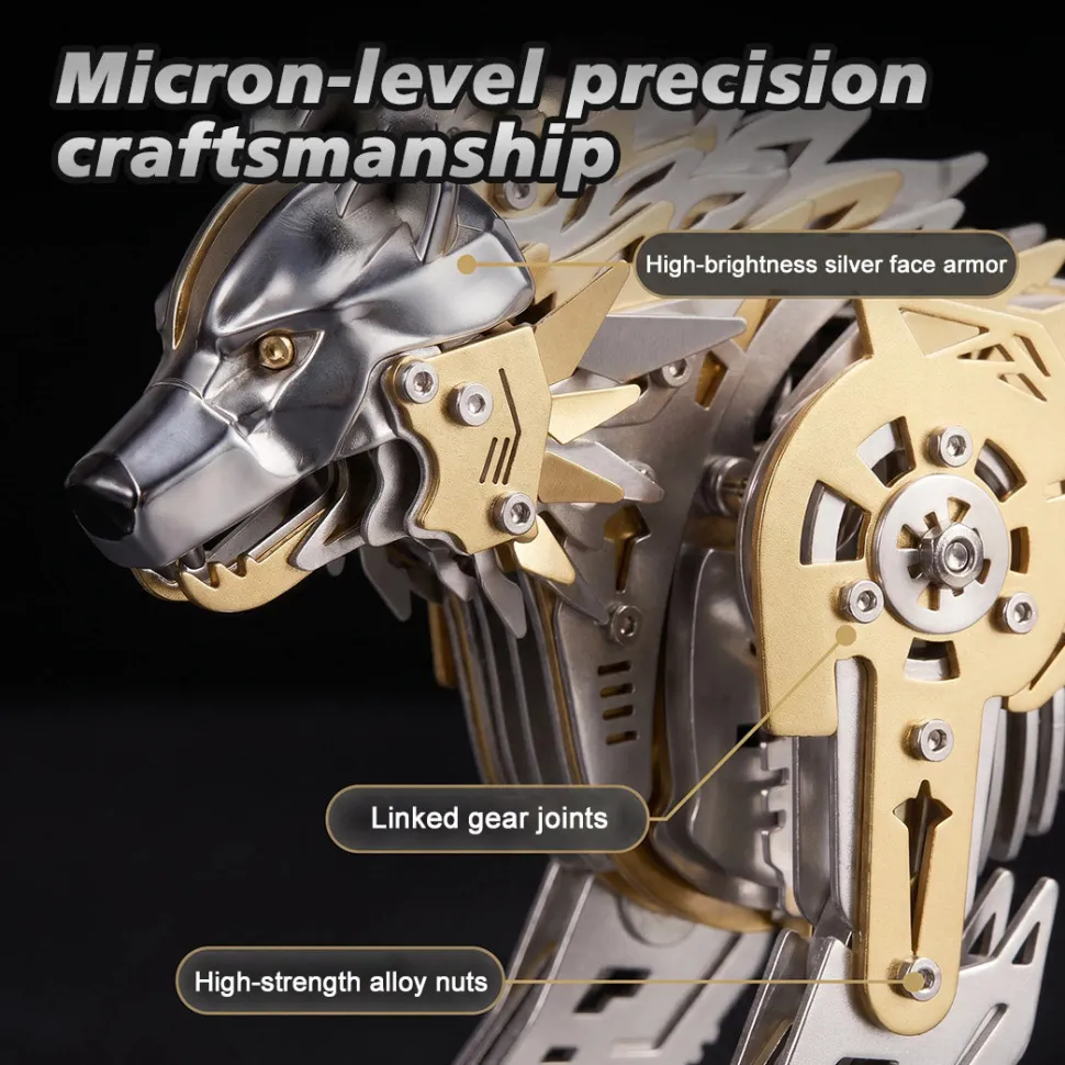 3D Metal Puzzle Mechanical Wolf Kit-Steampunk Creature Model with Movable Joints, Desktop Display Collectible Mechanical Figure