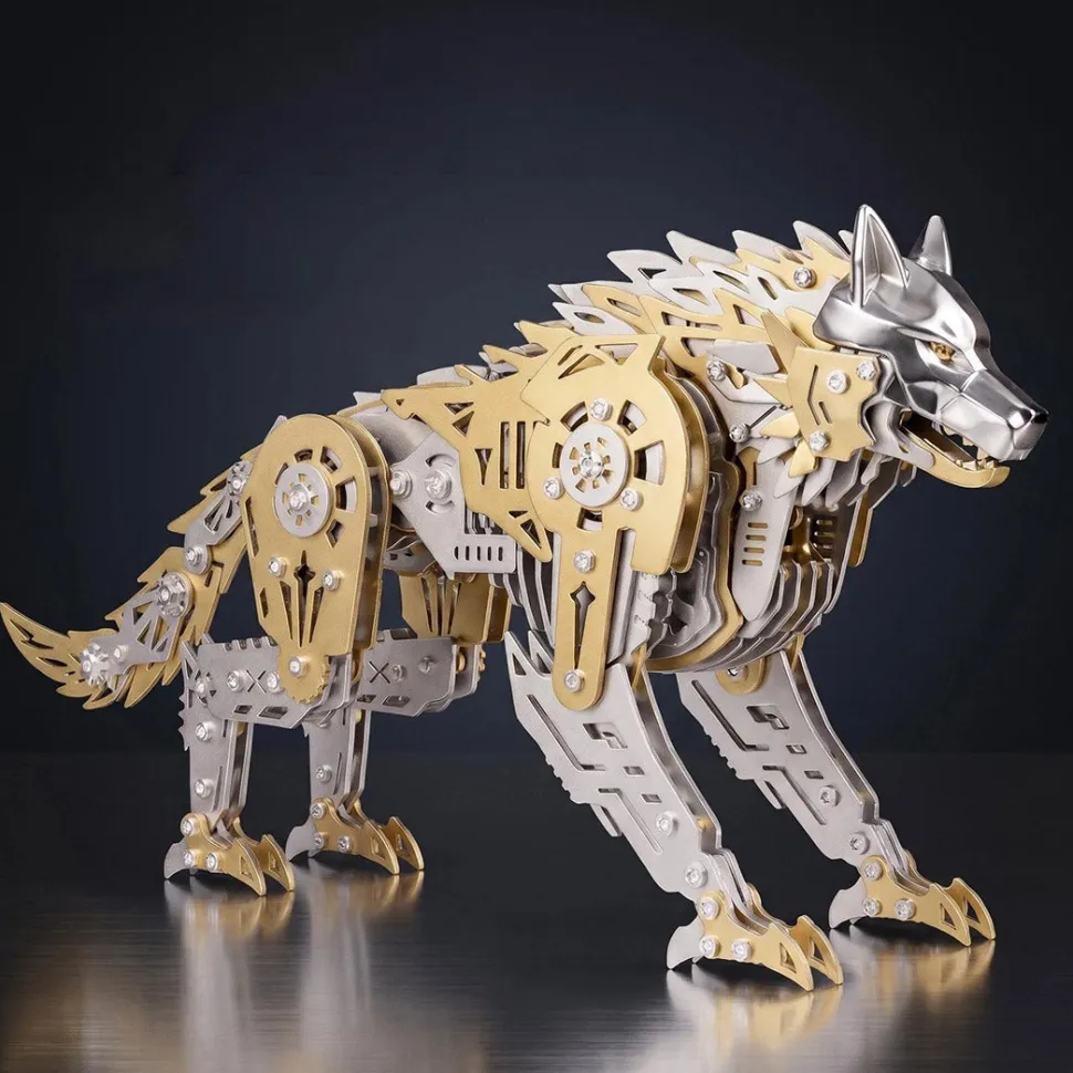 3D Metal Puzzle Mechanical Wolf Kit-Steampunk Creature Model with Movable Joints, Desktop Display Collectible Mechanical Figure