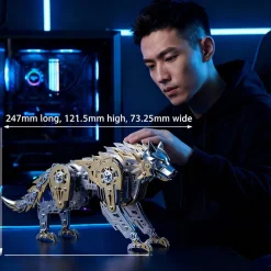 3D Metal Puzzle Mechanical Wolf Kit-Steampunk Creature Model with Movable Joints, Desktop Display Collectible Mechanical Figure
