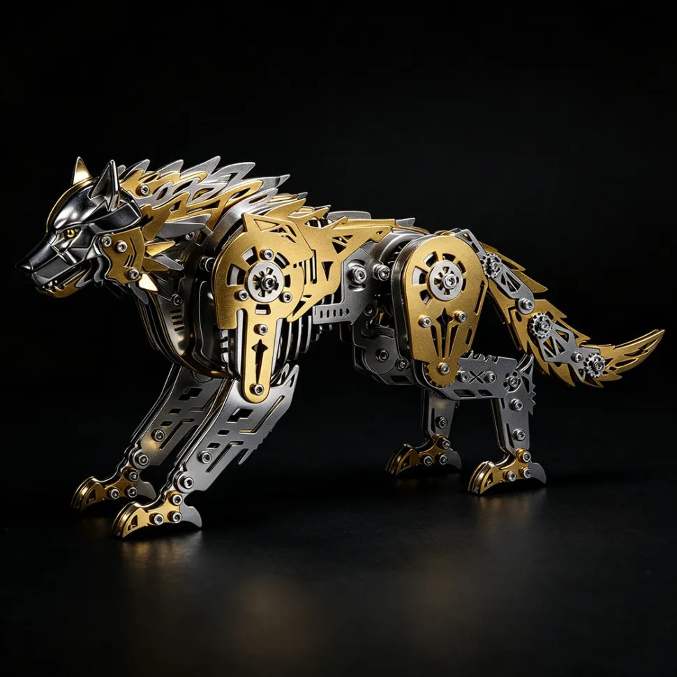 3D Metal Puzzle Mechanical Wolf Kit-Steampunk Creature Model with Movable Joints, Desktop Display Collectible Mechanical Figure