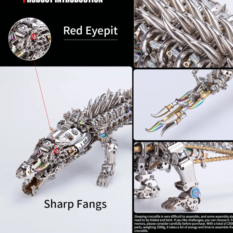 3D Metal Sleeping Crocodile DIY Metal Puzzle Model Kit Mechanical Assembly Crafts 1500+PCS