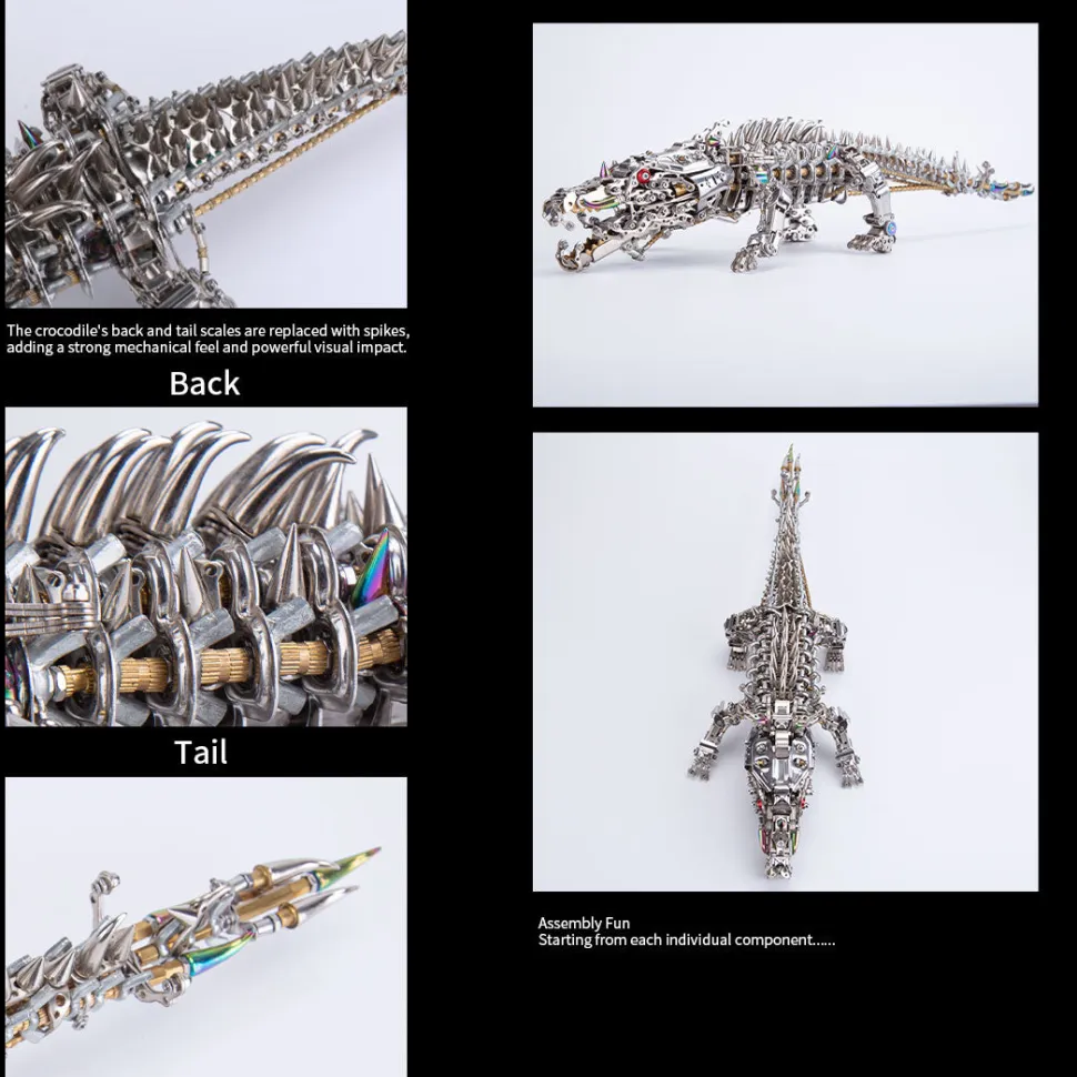 3D Metal Sleeping Crocodile DIY Metal Puzzle Model Kit Mechanical Assembly Crafts 1500+PCS
