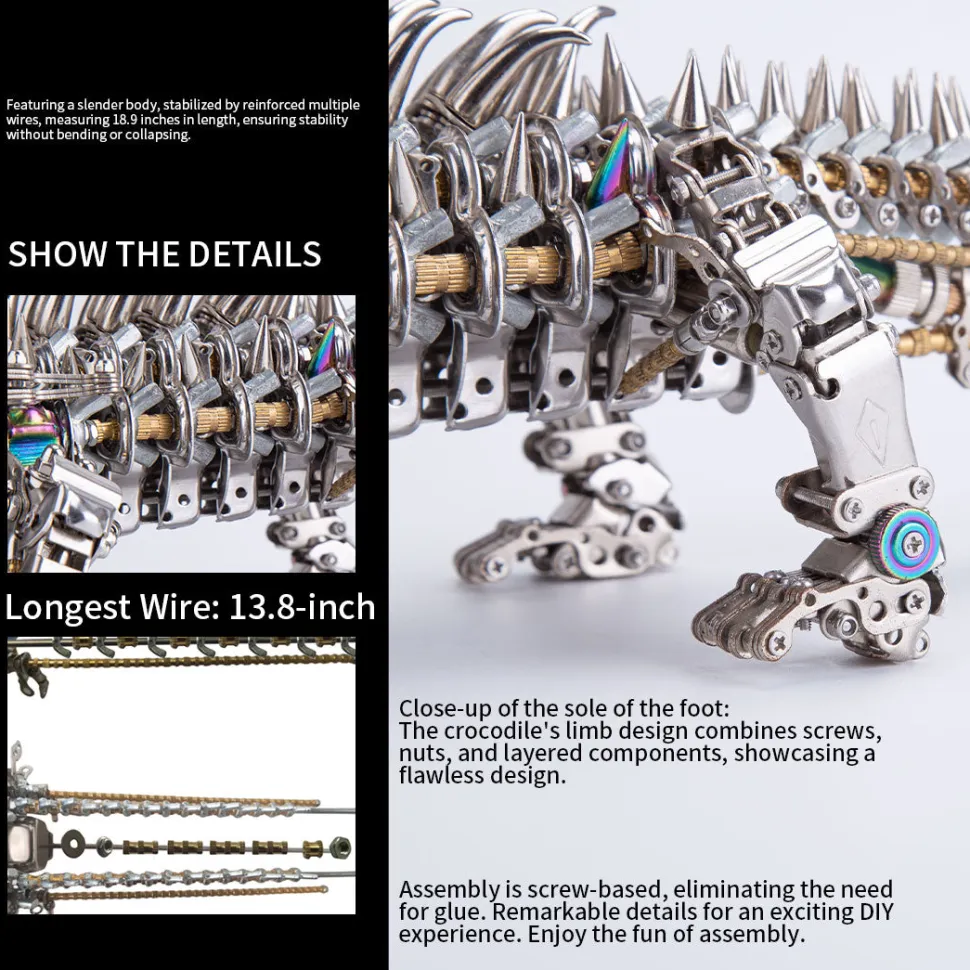 3D Metal Sleeping Crocodile DIY Metal Puzzle Model Kit Mechanical Assembly Crafts 1500+PCS