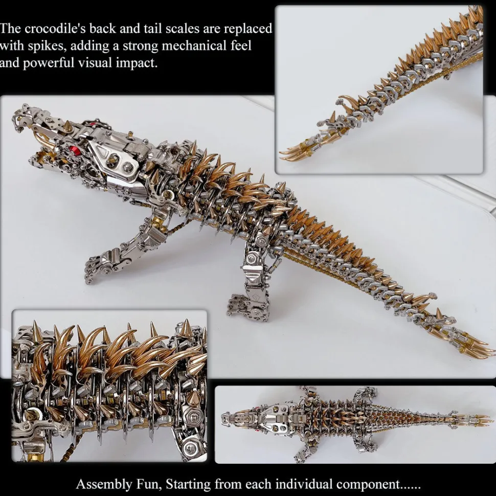 3D Metal Sleeping Crocodile DIY Metal Puzzle Model Kit Mechanical Assembly Crafts 1500+PCS