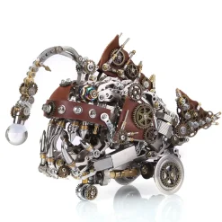 3D Metal Steampunk Craft Puzzle Mechanical Anglefish Model DIY Assembly with Luminous Bulb Creative Gift-1064PCS+