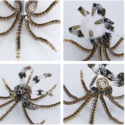 3D Metal Steampunk Galaxy Craft Puzzle Mechanical Octopus with Desk Lamp Model DIY Assembly for Home Decor Creative Gift-1060PCS