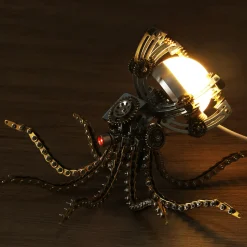3D Metal Steampunk Galaxy Craft Puzzle Mechanical Octopus with Desk Lamp Model DIY Assembly for Home Decor Creative Gift-1060PCS