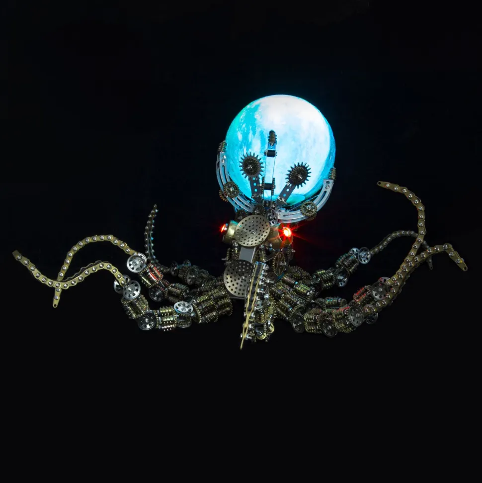 3D Metal Steampunk Galaxy Craft Puzzle Mechanical Octopus with Lamp Model DIY Assembly for Home Decor Creative Gift-2400PCS