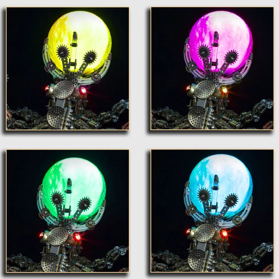 3D Metal Steampunk Galaxy Craft Puzzle Mechanical Octopus with Lamp Model DIY Assembly for Home Decor Creative Gift-2400PCS