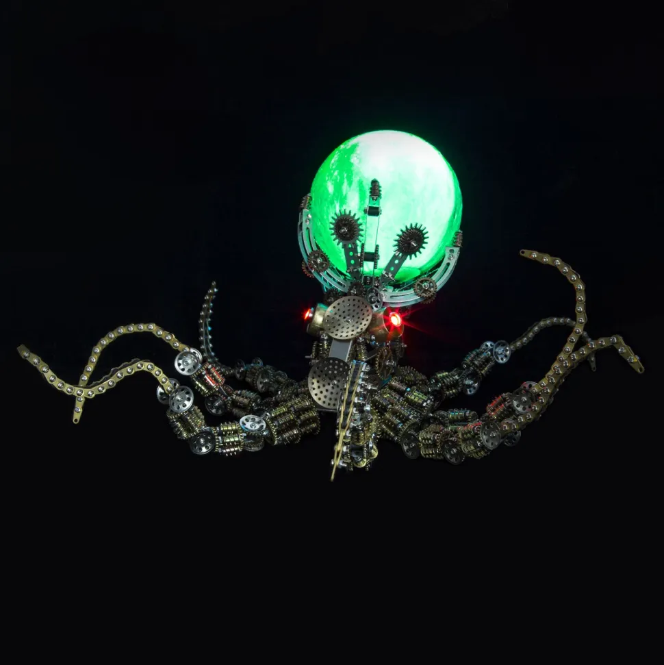 3D Metal Steampunk Galaxy Craft Puzzle Mechanical Octopus with Lamp Model DIY Assembly for Home Decor Creative Gift-2400PCS