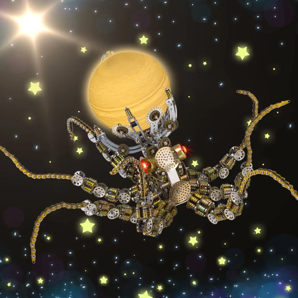 3D Metal Steampunk Galaxy Craft Puzzle Mechanical Octopus with Lamp Model DIY Assembly for Home Decor Creative Gift-2400PCS