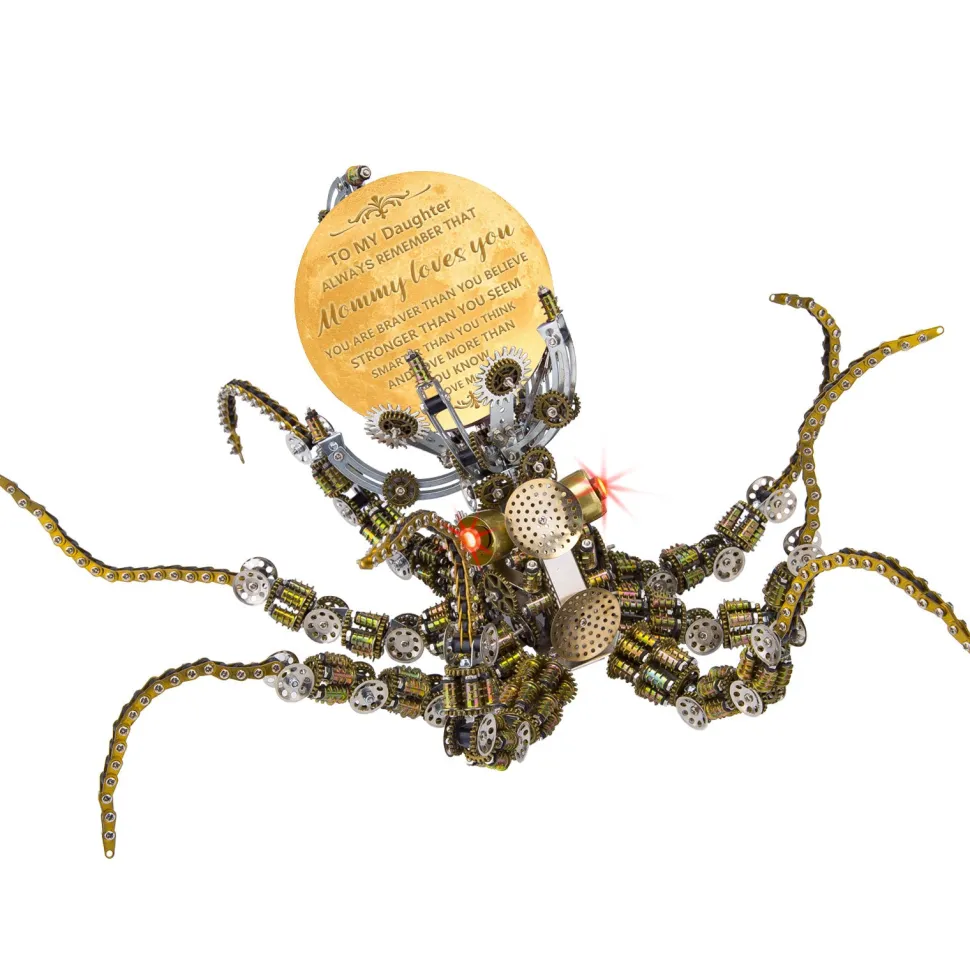 3D Metal Steampunk Galaxy Craft Puzzle Mechanical Octopus with Lamp Model DIY Assembly for Home Decor Creative Gift-2400PCS