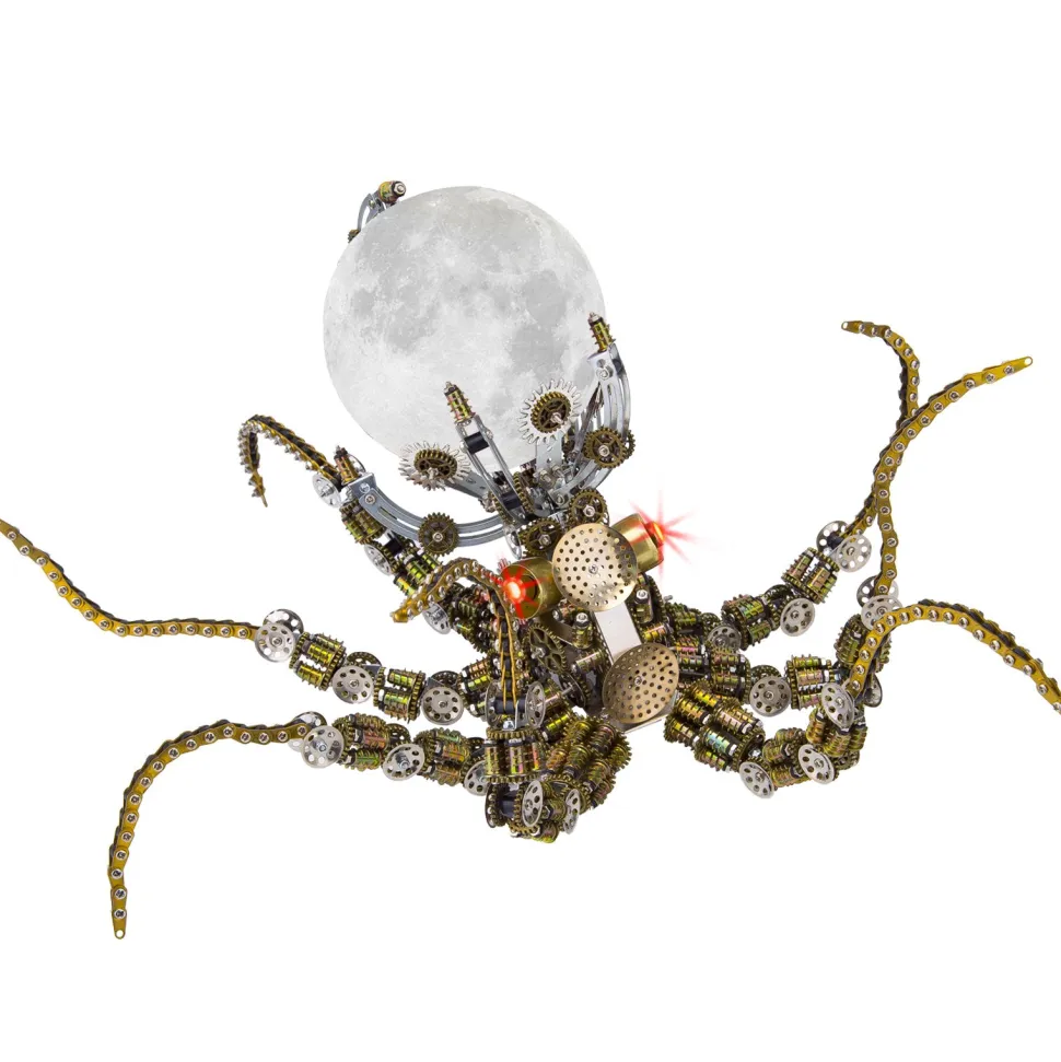 3D Metal Steampunk Galaxy Craft Puzzle Mechanical Octopus with Lamp Model DIY Assembly for Home Decor Creative Gift-2400PCS
