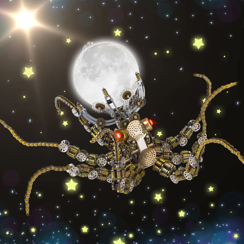 3D Metal Steampunk Galaxy Craft Puzzle Mechanical Octopus with Lamp Model DIY Assembly for Home Decor Creative Gift-2400PCS