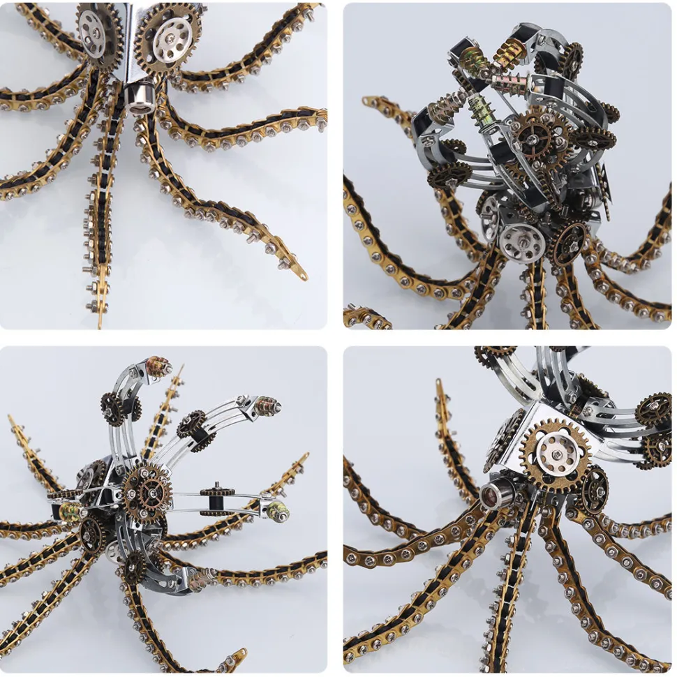 3D Metal Steampunk Galaxy Craft Puzzle Mechanical Octopus with 16 Colors Tap and Remote Control Lamp Model DIY Assembly for Home Decor Creative Gift-1060PCS
