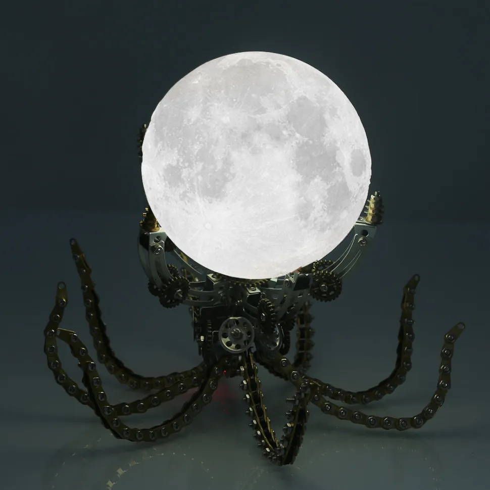 3D Metal Steampunk Galaxy Craft Puzzle Mechanical Octopus with 16 Colors Tap and Remote Control Lamp Model DIY Assembly for Home Decor Creative Gift-1060PCS