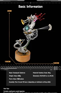3D Metal Steampunk Seahorse Music Box Assembly Model Kit
