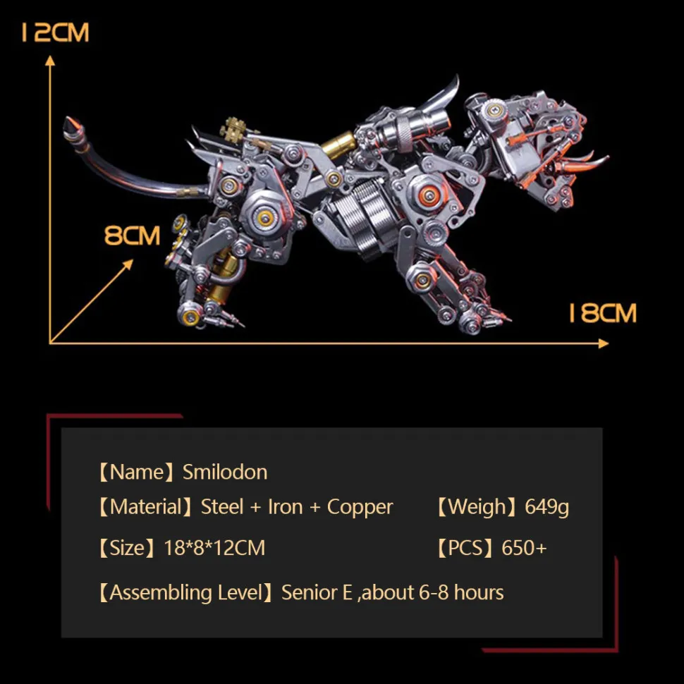 3D Metal Tiger Kit Assembly Smilodon Model Saber-toothed Tiger - 650PCS+