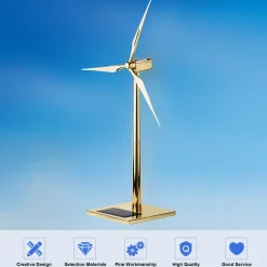 3D Metal Windmill Assembly Model Solar Powered Wind Turbine Model Golden