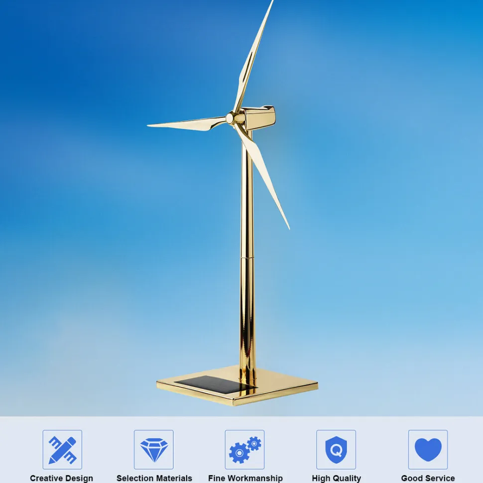 3D Metal Windmill Assembly Model Solar Powered Wind Turbine Model Golden