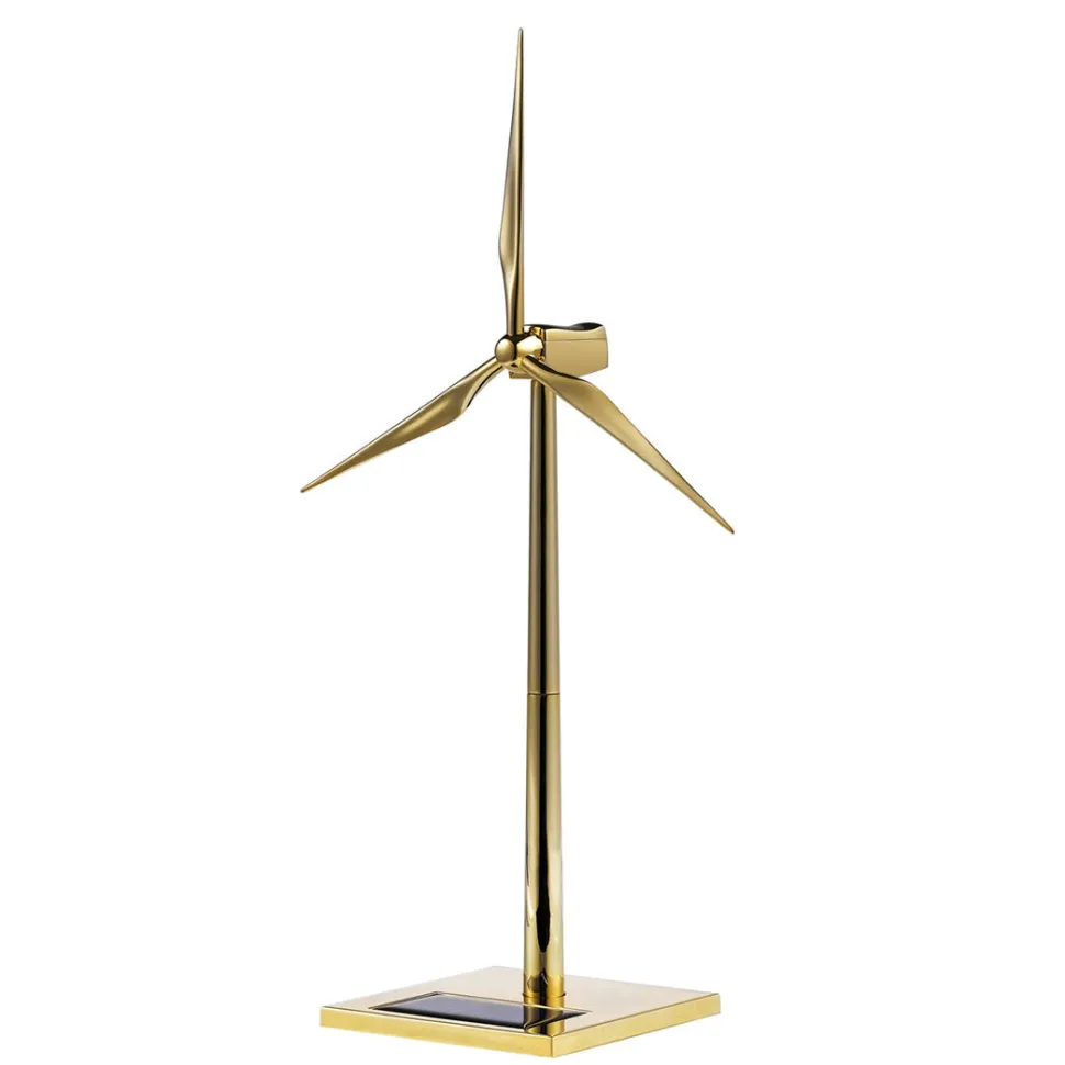 3D Metal Windmill Assembly Model Solar Powered Wind Turbine Model Golden
