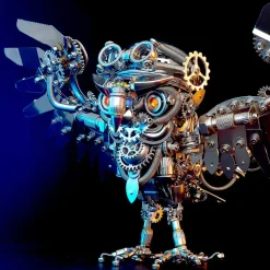 3D Nocturnal Owl DIY Steampunk Metal Assembly Animal Model Spooky Halloween Decor