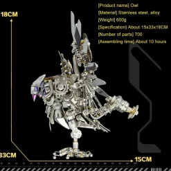 3D Nocturnal Owl DIY Steampunk Metal Assembly Animal Model Spooky Halloween Decor