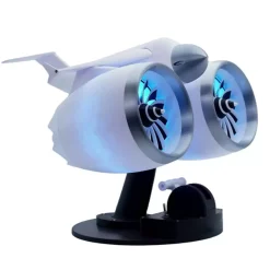 3D Printed Twin Turbo Jet Engine Desktop Fan with LED Light, Adjustable Speed Aviation Display Model