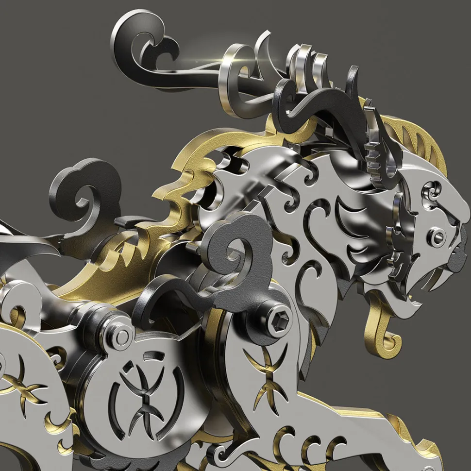 3D Puzzle DIY Model Kit Jigsaw Metal Tiger Model Ancient Chinese Beasts Mechanical Assembly Crafts-Black Golden