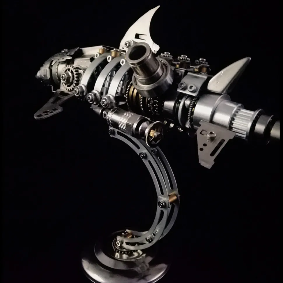 3D Puzzle Model Kit Mechanical Shark with Display Platform Metal Games DIY Assembly Jigsaw Crafts Creative Gift-209PCS