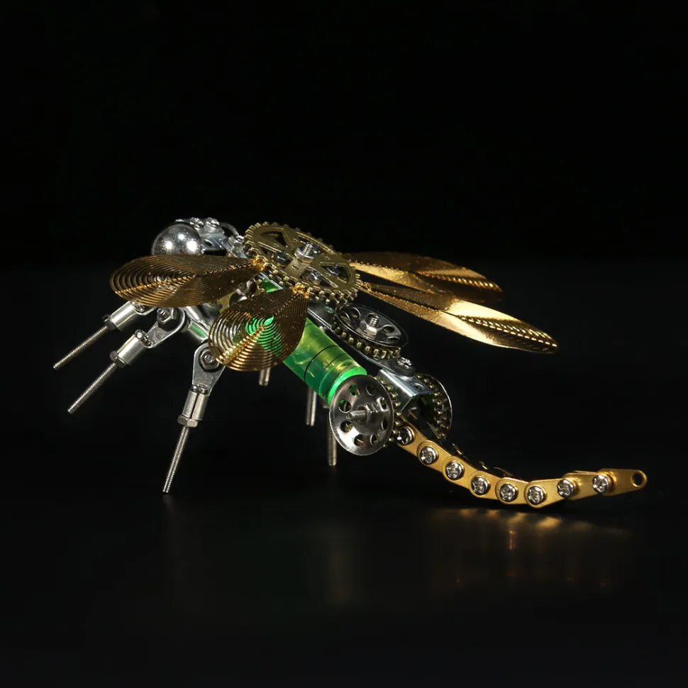 3D Puzzle Model Kit Mechanical Dragonfly with Night Light Color-changing Metal Games - 260Pcs