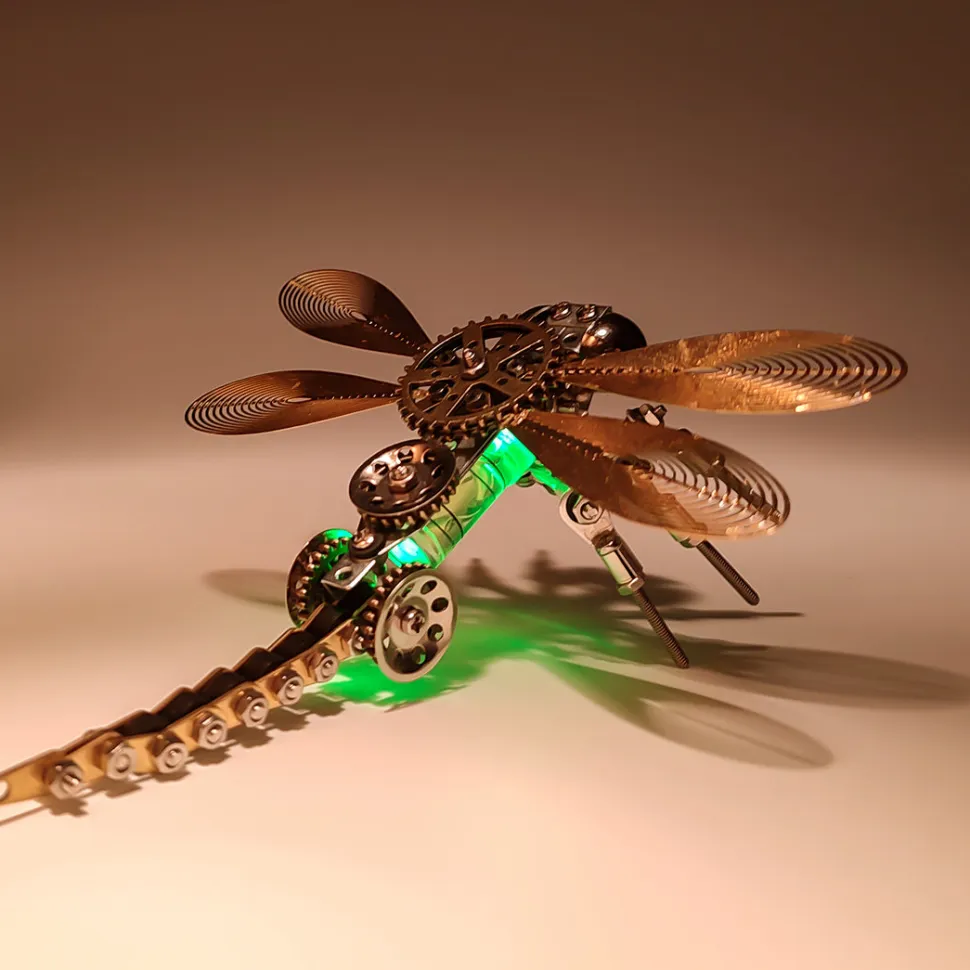 3D Puzzle Model Kit Mechanical Dragonfly with Night Light Color-changing Metal Games - 260Pcs