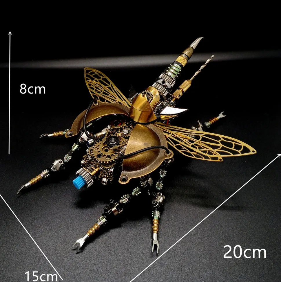 3D Puzzle Model Kit Mechanical Rotatable Beetle with Voice Control Light Metal Games DIY Assembly Jigsaw Crafts Creative Gift