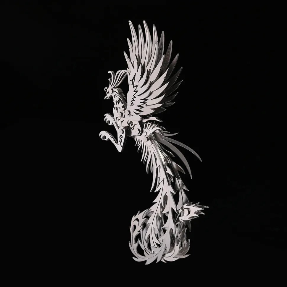 3D Puzzle Model Kit Mechanical Oriental Mystery Creature Silver Phoenix Metal Games DIY Assembly Jigsaw Crafts Creative Gift