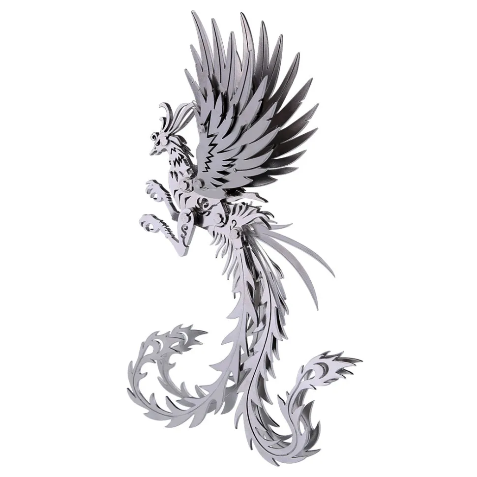 3D Puzzle Model Kit Mechanical Oriental Mystery Creature Silver Phoenix Metal Games DIY Assembly Jigsaw Crafts Creative Gift