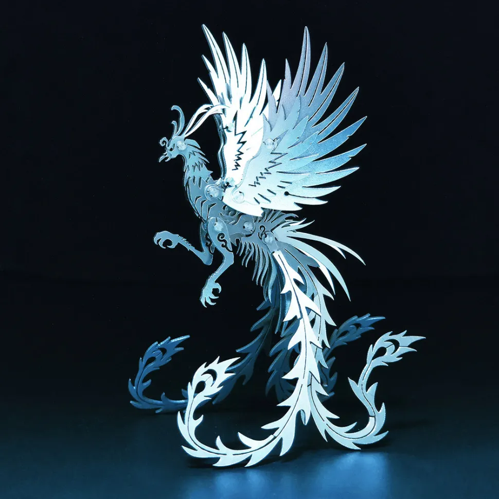 3D Puzzle Model Kit Mechanical Oriental Mystery Creature Silver Phoenix Metal Games DIY Assembly Jigsaw Crafts Creative Gift