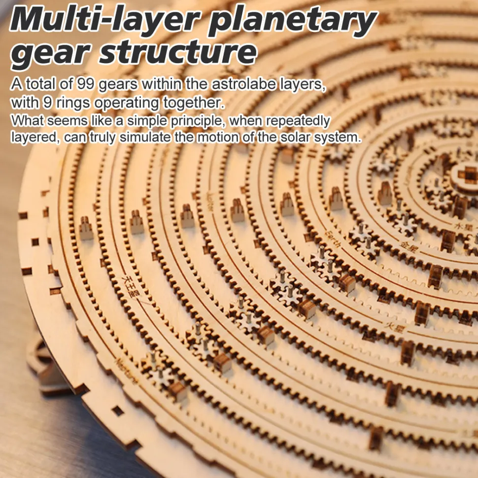 3D Wooden Mechanical Orrery Solar System Model Kit, DIY STEM Educational Desktop Display (413PCS)