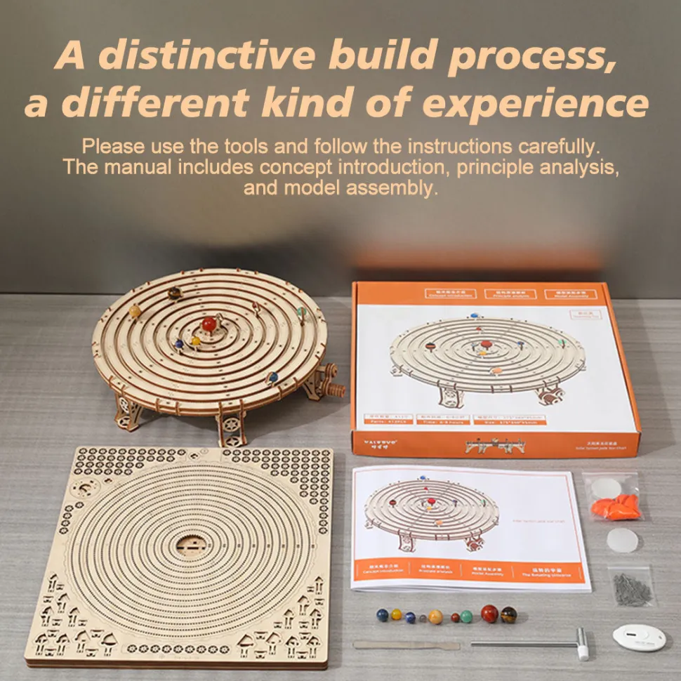 3D Wooden Mechanical Orrery Solar System Model Kit, DIY STEM Educational Desktop Display (413PCS)