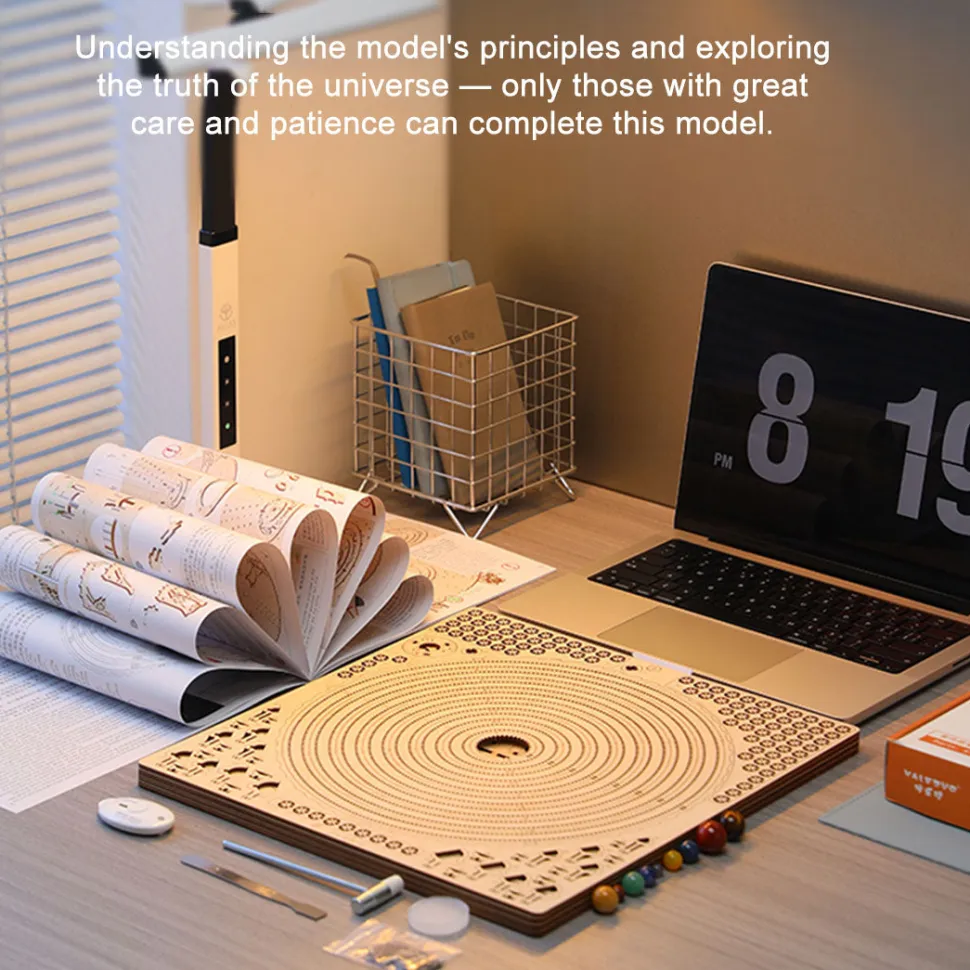 3D Wooden Mechanical Orrery Solar System Model Kit, DIY STEM Educational Desktop Display (413PCS)