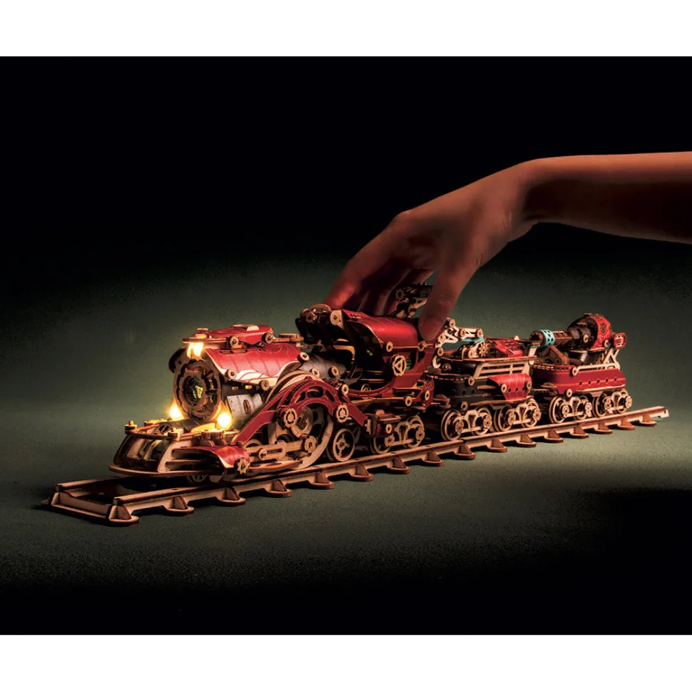 3D Wooden Steampunk Victorian Steam Train Model Building Kit 800+PCS with Led Light