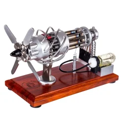 ENGINEDIY 16 Cylinder Swash Plate Stirling Engine Generator Model with Voltage Digital Display Meter and LED