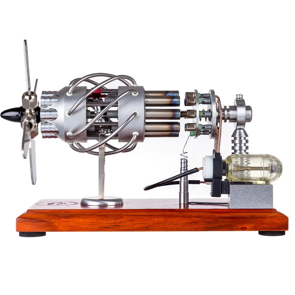 ENGINEDIY 16 Cylinder Swash Plate Stirling Engine Generator Model with Voltage Digital Display Meter and LED