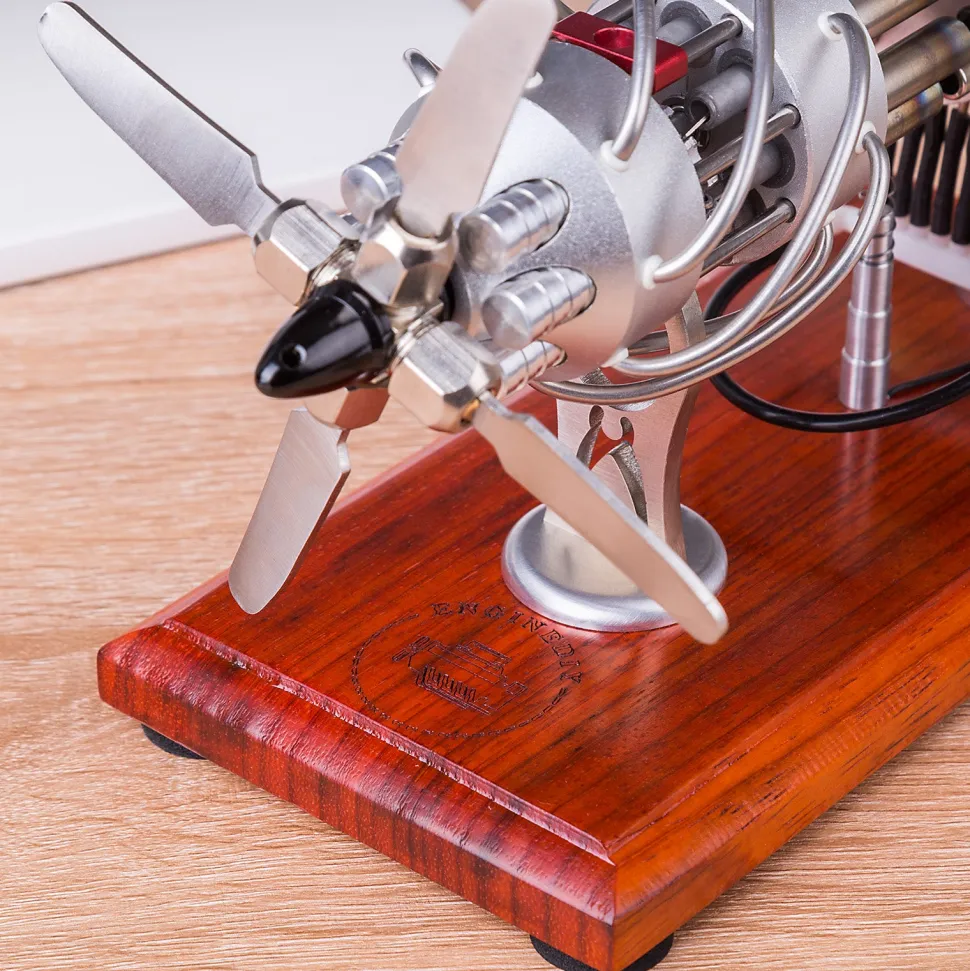 ENGINEDIY 16 Cylinder Swash Plate Stirling Engine Generator Model with Voltage Digital Display Meter and LED