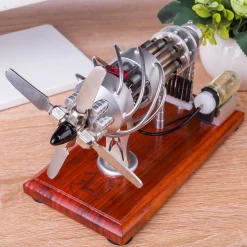 ENGINEDIY 16 Cylinder Swash Plate Stirling Engine Generator Model with Voltage Digital Display Meter and LED