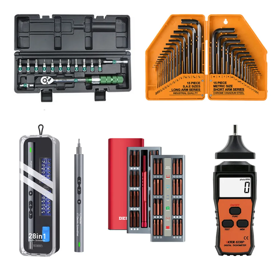 Engine Tools 5 Sets Precision Magnetic Screwdriver Electric Screwdriver Allen Wrench Adjustable Torque Wrench Tachometer Measuring Instrument DIY Tools Sets