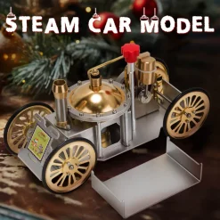 ENJOMOR Antique Metal Steam-Powered Car Model Retro Steam Engine Model Car STEM Toy Christmas Gift Collection