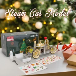 ENJOMOR Antique Metal Steam-Powered Car Model Retro Steam Engine Model Car STEM Toy Christmas Gift Collection