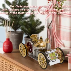ENJOMOR Antique Metal Steam-Powered Car Model Retro Steam Engine Model Car STEM Toy Christmas Gift Collection